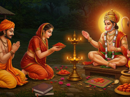 ॥ Shri Pavanasuta Hanuman Aarti ॥ Jayati Mangalagara, Sansara, Bharapahara, Vanarakara Vigraha Purari। Rama-Roshanala, Jvalamala Mishadhvantachara-Salabha-Sanharakari॥ Jayati Marudanjanamoda-Mandira, Natagrivasugriva-Duhkhaikabandho। Yatudhanoddhata-Kruddha-Kalagnihara, Siddha-Sura-Sajjananandasindho॥ Jayati Rudragrani, Vishvavandyagrani, Vishvavikhyata-Bhata-Chakravarti। Samagatagrani, Kamajetagrani, Ramahita, Ramabhaktanuvarti॥ Jayati Sangramajaya, Ramasandeshahara, Kaushala-Kushala-Kalyanabhashi। Rama-Viraharka-Santapta-Bharatadi Nara-Nari-Shitalakaranakalpashashi॥ Jayati Sinhasanasina Sitaramana, Nirakhi Nirbhara Harasha Nrityakari। Rama Sambhraja Shobha-Sahita Sarvada Tulasi-Manasa-Ramapura-Vihari॥